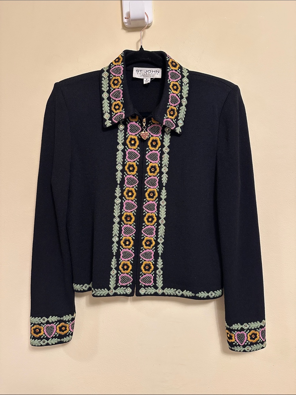 St. John Embroidered Jacket Floral Size 6